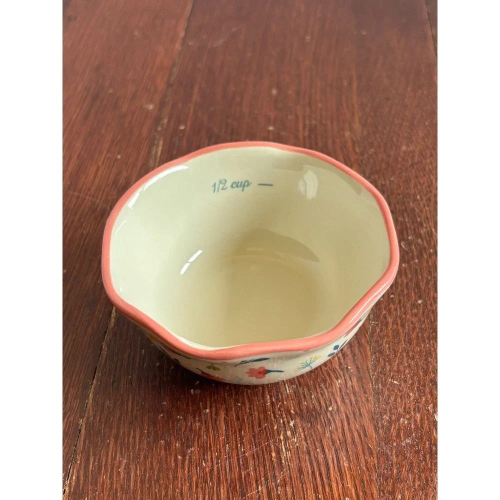 Pioneer Woman Floral 1/2‎ Cup Measuring Prep Bowl Stoneware Scalloped Pink Rim